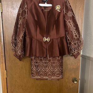 Elegant Brown Embroidered Dress Suit